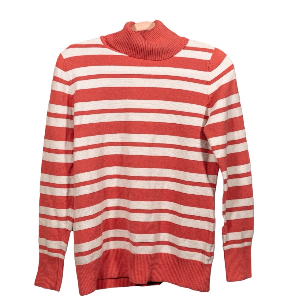 L.L. Bean Striped Turtleneck Sweater | Coral/White | Size M